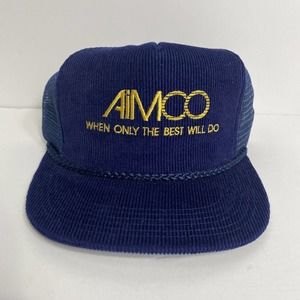 Vintage AIMCO Rope Cap Corduroy Trucker Hat Blue Snapback Apartment Southwick